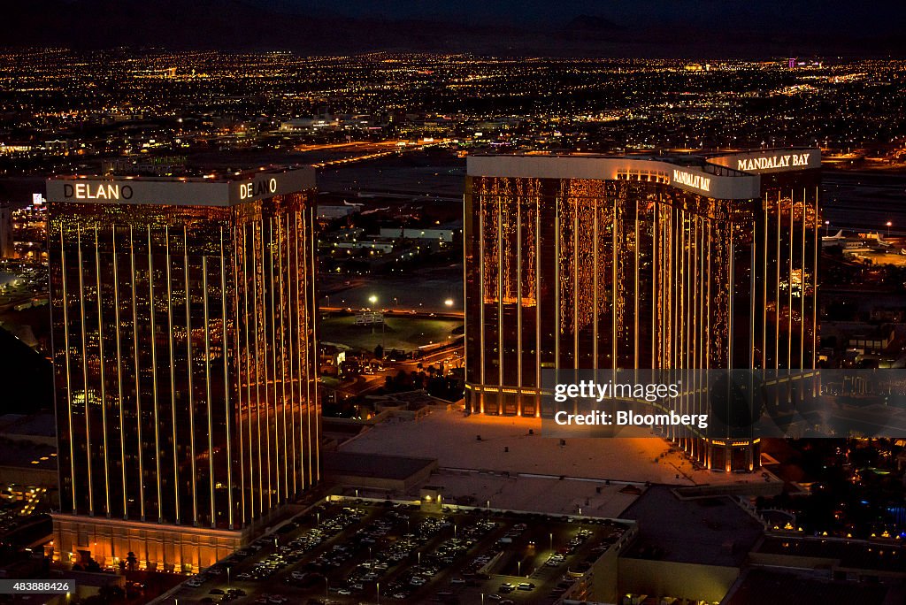 Aerials Views And Major Hotels On The Strip As Las Vegas Set To Top Last Year's Tourism Record