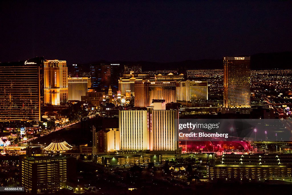 Aerials Views And Major Hotels On The Strip As Las Vegas Set To Top Last Year's Tourism Record