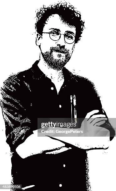 porträt einer hipster mann mit bart und schnurrbart - portrait stock-grafiken, -clipart, -cartoons und -symbole