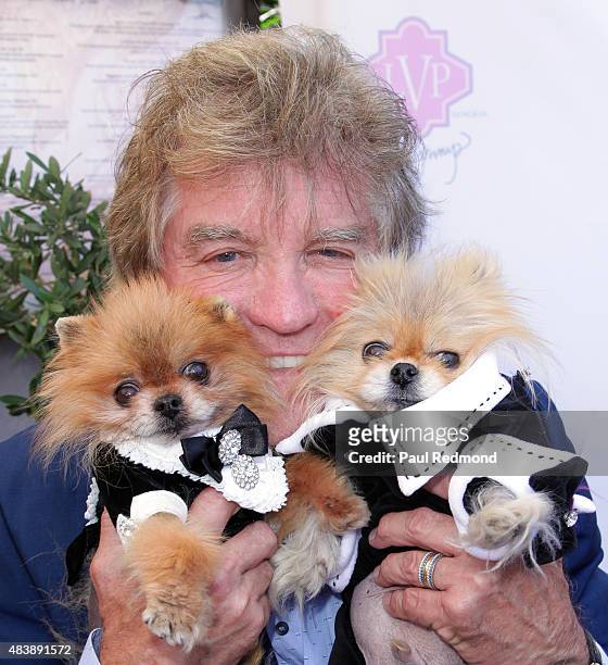 Personalities Ken Todd, Giggy and Giggy's father arrive at a luncheon benefitting The American Humane Association and The Hero Dog Awards at Pump on...
