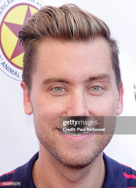 Singer Lance Bass arrives at a luncheon benefitting The American Humane Association and The Hero Dog Awards at Pump on August 13, 2015 in West...