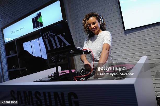 Actress Nicole Lyn performs as DJ Ms. Nix at the launch of Samsungs fall Lookbook in celebration of the new Samsung Galaxy S6 edge+ and Galaxy Note5...