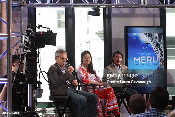 Jon Krakauer, E. Chai Vasarhelyi and Jimmy Chin attend AOL Build Presents: "MERU"at AOL Studios In New York on August 13, 2015 in New York City.