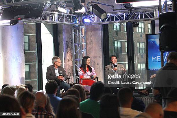 Jon Krakauer, E. Chai Vasarhelyi and Jimmy Chin attend AOL Build Presents: "MERU"at AOL Studios In New York on August 13, 2015 in New York City.
