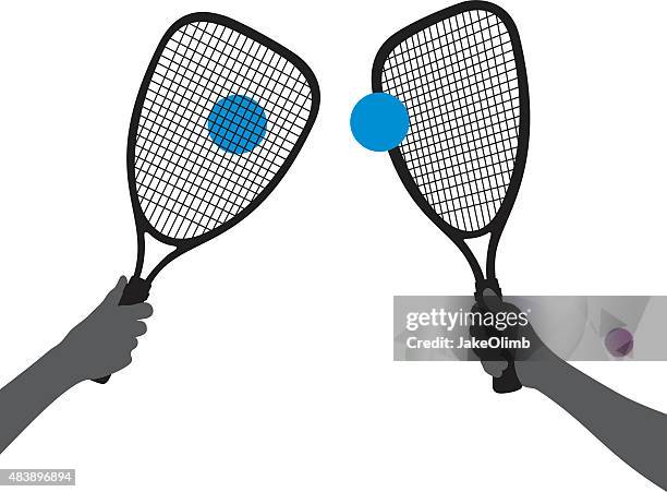 stockillustraties, clipart, cartoons en iconen met hand holding racquetball racquet silhouettes - racket