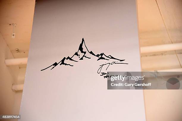 Mountain drawing with signatures of Jon Krakauer and Jimmy Chin seen at AOL Build Presents: "MERU" at AOL Studios In New York on August 13, 2015 in...