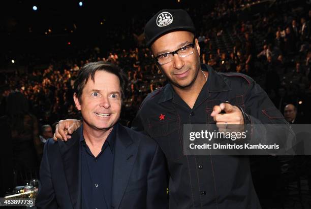 Actor Michael J. Fox and musician Tom Morello attend the 29th Annual Rock And Roll Hall Of Fame Induction Ceremony at Barclays Center of Brooklyn on...