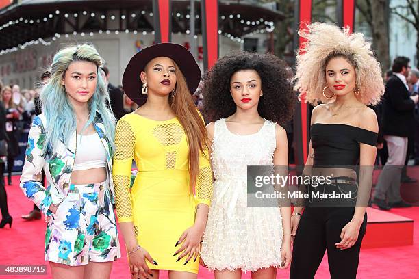 Asami Zdrenka, Amira McCarthy, Shereen Cutkelvin and Jess Plummer of Neon Jungle attend the World Premiere of "The Amazing Spider-Man 2" at Odeon...