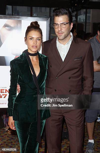 Actors Hannah Ware and Zachary Quinto attend the "Hitman Agent 47" New York premiere at AMC Empire 25 theater on August 13, 2015 in New York City.