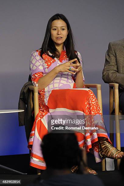 Elizabeth Chai Vasarhelyi attends Meet The Filmmaker: Jimmy Chin and Elizabeth Chai Vasarhelyi, "MERU" at Apple Store Soho on August 13, 2015 in New...