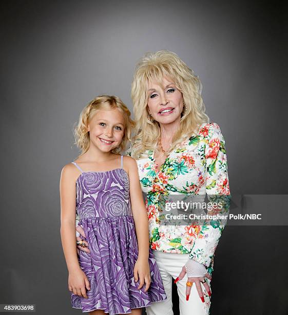 NBCUniversal Portrait Studio, August 2015 -- Pictured: Actors Alyvia Alyn Lind and Dolly Parton from "Coat of Many Colors" pose for a portrait at the...