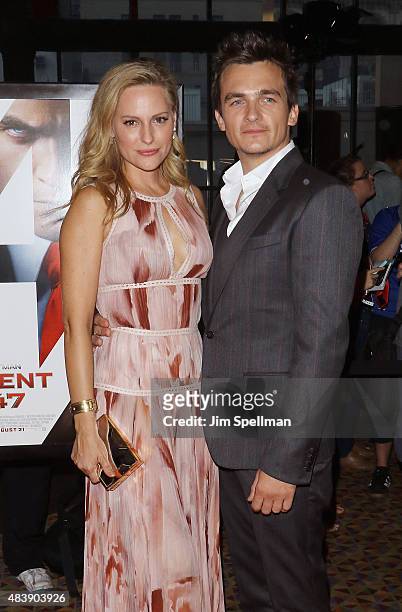 Aimee Mullins and Rupert Friend attend the "Hitman: Agent 47" New York premiere at AMC Empire 25 theater on August 13, 2015 in New York City.