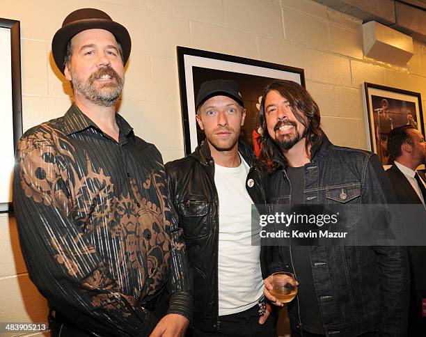 Krist Novoselic, Chris Martin and Dave Grohl attend the 29th Annual Rock And Roll Hall Of Fame Induction Ceremony at Barclays Center of Brooklyn on...