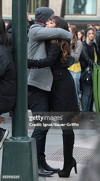 Lea Michele and Dean Geyerin are seen on movie set of 'Glee' on November 18, 2012 in New York City.