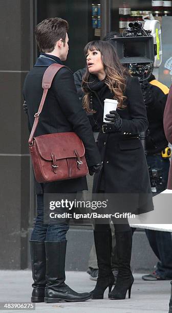 Lea Michele and Chris Colfer are seen on movie set of 'Glee' on November 18, 2012 in New York City.
