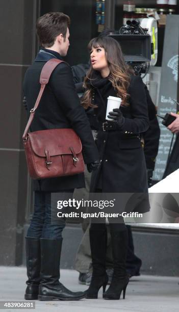 Lea Michele and Chris Colfer are seen on movie set of 'Glee' on November 18, 2012 in New York City.