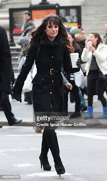 Lea Michele is seen on movie set of 'Glee' on November 18, 2012 in New York City.