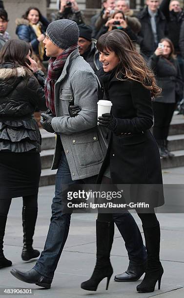 Lea Michele and Dean Geyerin are seen on movie set of 'Glee' on November 18, 2012 in New York City.