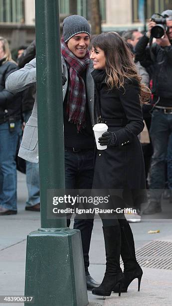 Lea Michele and Dean Geyerin are seen on movie set of 'Glee' on November 18, 2012 in New York City.