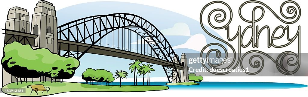 Sydney Harbor bridge with lettering