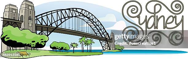 sydney harbor bridge with lettering - sydney australia stock illustrations