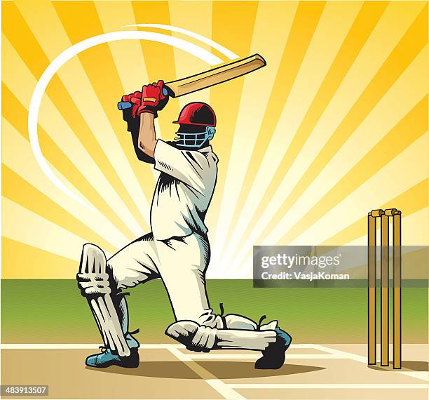 bildbanksillustrationer, clip art samt tecknat material och ikoner med cricket batsman - basebollslag