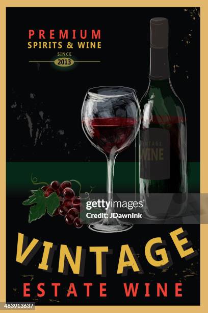 vintage-weinrot-poster-design - wein etikette stock-grafiken, -clipart, -cartoons und -symbole