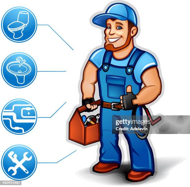 sanitary technician thumb up - plumber working stock illustrations