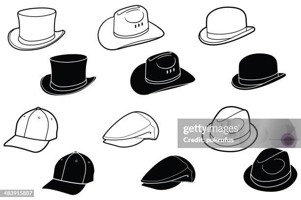 ilustrações de stock, clip art, desenhos animados e ícones de chapéus e tampas - chapéu de cowboy