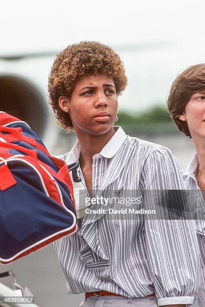 Cheryl Miller of the USA Women's Basketball Team arrives in Caracas, Venezuela for the 1983 Pan Am Games during August 1983.