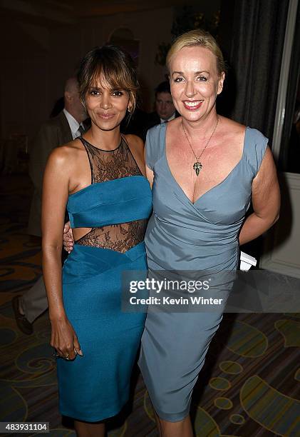 Actress Halle Berry and HFPA's Elisabeth Sereda attend HFPA Annual Grants Banquet at the Beverly Wilshire Four Seasons Hotel on August 13, 2015 in...