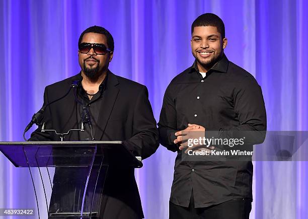 Rappers Ice Cube and O'Shea Jackson Jr. Accept grant on behalf of Ghetto Film School, Inner-City Arts, Inner-City Filmmakers and Young Storytellers...