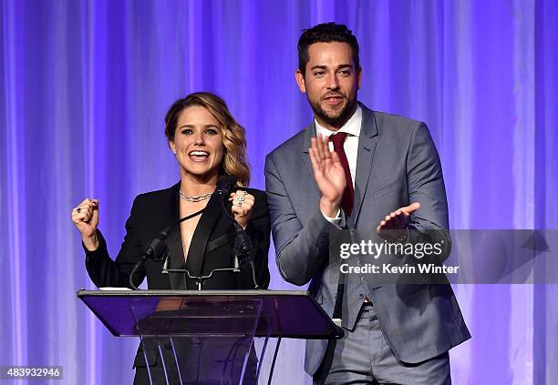 Actors Sophia Bush and Zachary Levi accept grant on behalf of Coalition of Asian Pacifics, Echo Park Film Center and USC Cinematic Arts & Engineering...