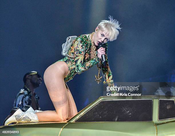 Miley Cyrus performs during the 2014 Bangerz Concert Tour at the Verizon Center on April 10, 2014 in Washington, DC.