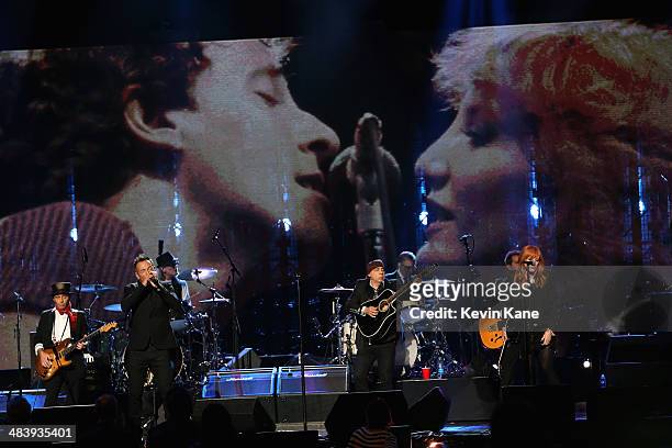 Bruce Springsteen and the E Street Band perform onstage at the 29th Annual Rock And Roll Hall Of Fame Induction Ceremony at Barclays Center of...