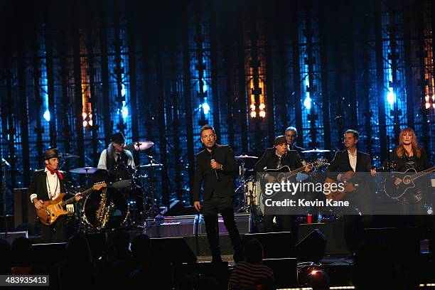 Bruce Springsteen and the E Street Band perform onstage at the 29th Annual Rock And Roll Hall Of Fame Induction Ceremony at Barclays Center of...