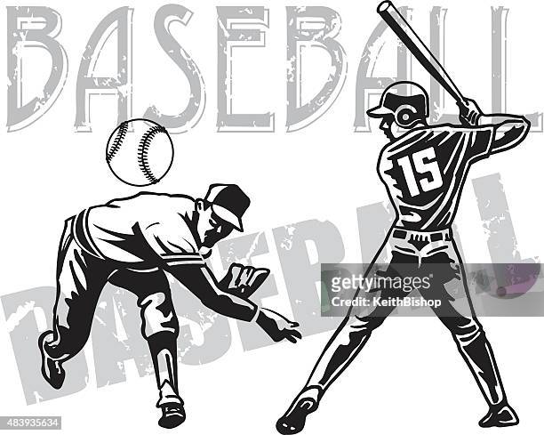 baseball pitcher und ausbackteig - einen baseball schlagen stock-grafiken, -clipart, -cartoons und -symbole
