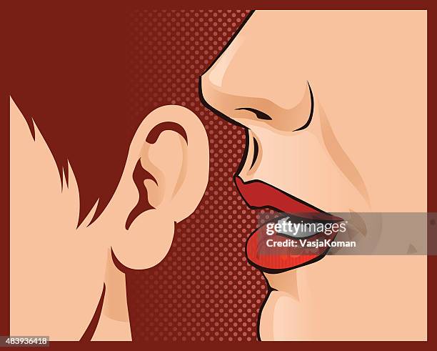 whispering the latest gossip to friend - close up - mouth and ear stock illustrations