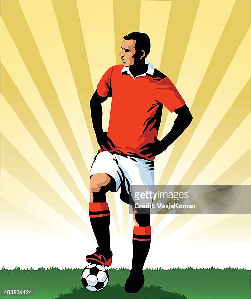 soccer player standing with the ball - professional - midfielder soccer player stock illustrations