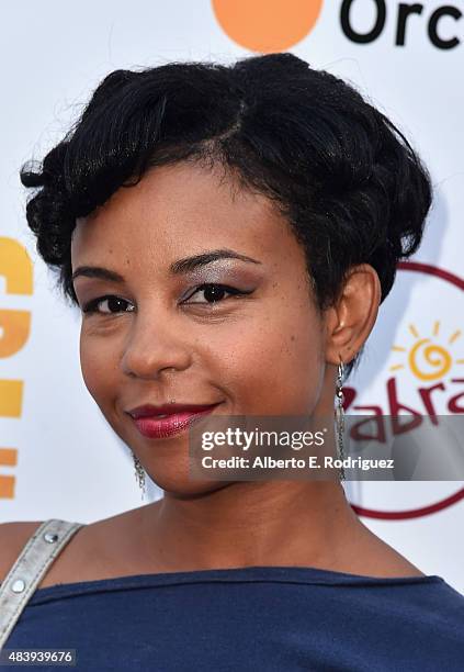 Actress Aasha Davis attends the premiere of "Digging for Fire" at The ArcLight Cinemas on August 13, 2015 in Hollywood, California.