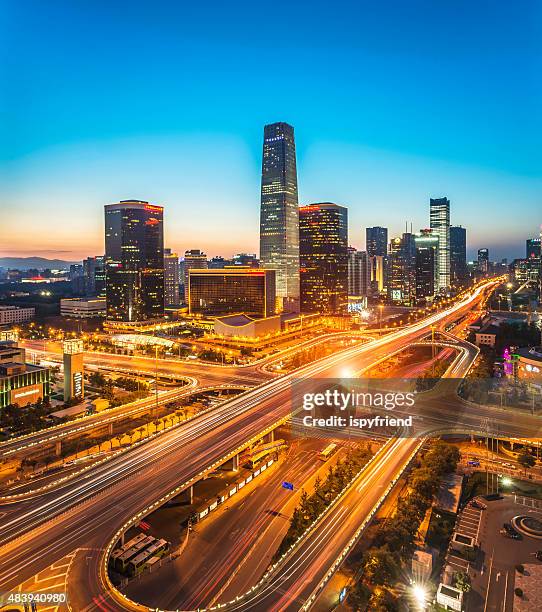 night on beijing central business district buildings skyline, china cityscape - beijing central business stock pictures, royalty-free photos & images