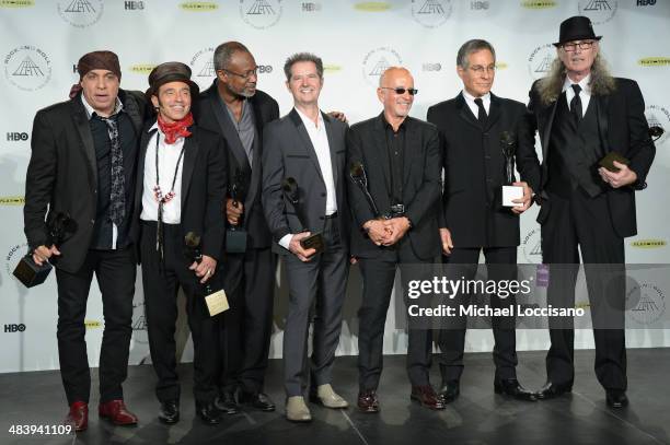 Inductees Steven Van Zandt, Nils Lofgren, David Sancious, Garry Tallent, Roy Bittan, Max Weinberg and Vini Lopez of the E Street Band attend the 29th...