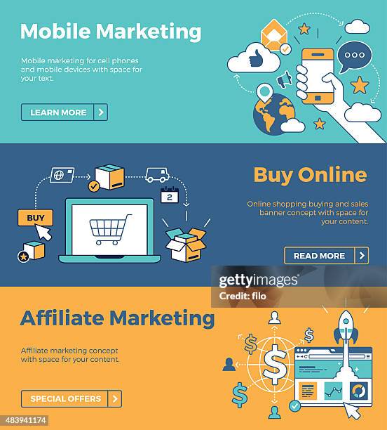 stockillustraties, clipart, cartoons en iconen met internet marketing banners - openingsevenement