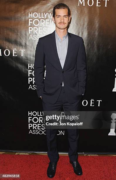 Actor Andrew Garfield arrives at Hollywood Foreign Press Association Hosts Annual Grants Banquet at the Beverly Wilshire Four Seasons Hotel on August...