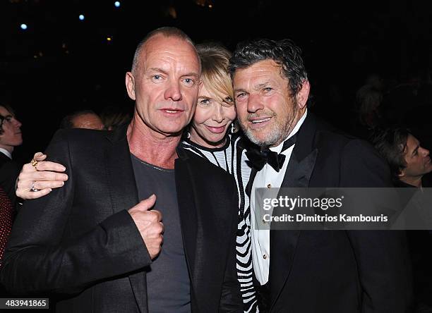 Sting, Trudie Styler and Jann Wenner attend the 29th Annual Rock And Roll Hall Of Fame Induction Ceremony at Barclays Center of Brooklyn on April 10,...