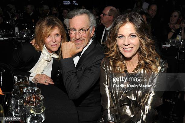 Kate Capshaw, Steven Spielberg and Rita Wilson attend the 29th Annual Rock And Roll Hall Of Fame Induction Ceremony at Barclays Center of Brooklyn on...