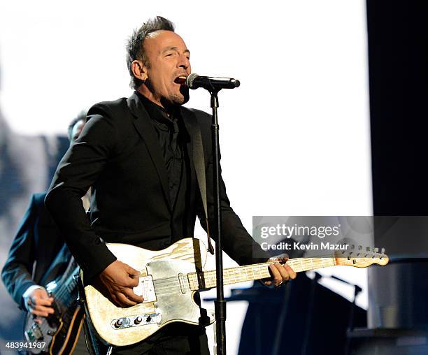 Bruce Springsteen and The E Street band perform onstage at the 29th Annual Rock And Roll Hall Of Fame Induction Ceremony at Barclays Center of...