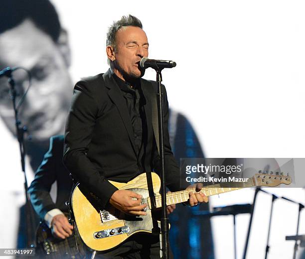Bruce Springsteen and The E Street band perform onstage at the 29th Annual Rock And Roll Hall Of Fame Induction Ceremony at Barclays Center of...
