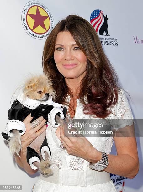 Lisa Vanderpump and Giggy attend her luncheon benefitting the American Humane Association and the Hero Dog Awards at Pump on August 13, 2015 in West...