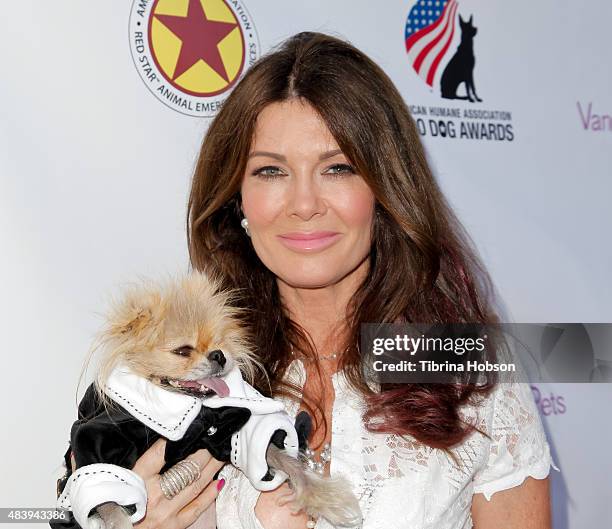 Lisa Vanderpump and Giggy attend her luncheon benefitting the American Humane Association and the Hero Dog Awards at Pump on August 13, 2015 in West...